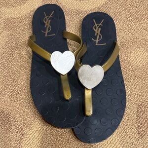 YSL Black and Gold Heart Sandals